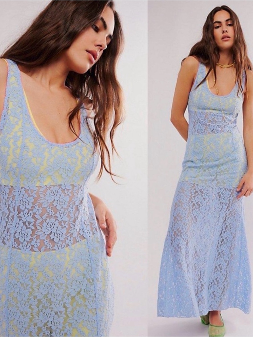 FREE PEOPLE Feeling For Lace Blue Maxi Slip Dress - Size Medium - NWOT